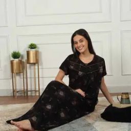 Women Floral Print Nightie with Insert Pocket-picture-10