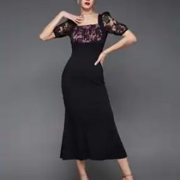Women Lace Bodycon Dress with Puff Sleeves-image-16