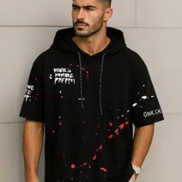 Men Printed Slim Fit Hooded T-Shirt -image-14
