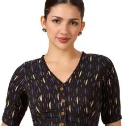 Women Printed V-Neck Front-Open Blouse-image-26