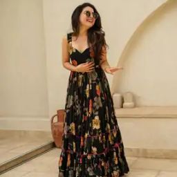 Women Floral Print Gown Dress-image-70