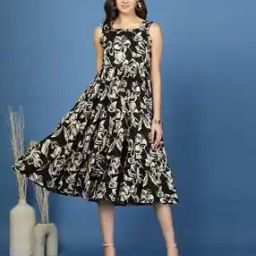 Women Floral Print Fit & Flare Dress-image-7