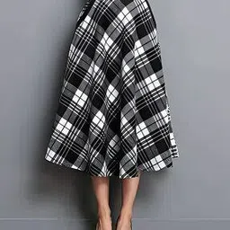 zelzis Women Pure Cotton Checks Flared Skirt-picture-37