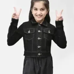 Girls Crop Jacket with Button-Closure-image-48