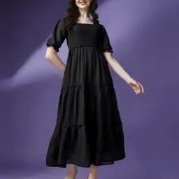 Women Tiered Dress with Puff Sleeves-image-67