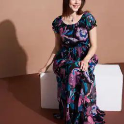 Women Floral Print Fit and Flare Gown-image-3