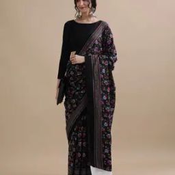 Women Floral Print Pure Cotton Mulmul Saree-image-3