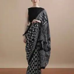 Women Floral Print Pure Cotton Mulmul Saree-image-9