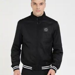 Men Zip-Front Regular Fit Bomber Jacket with Logo Print-picture-16