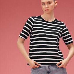 Women Striped Tank T-Shirt with Short Sleeves-image-37
