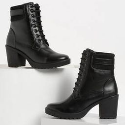Round-Neck Ankle-Length Boots with Lace Fastening-image-85