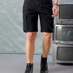the indian garage co Men Denim Regular Fit Cargo Shorts-picture-19