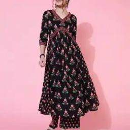 Floral Print Flared Kurta Set with Dupatta-20