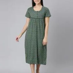 Women Leaf Print Round-Neck Nightie-picture-22