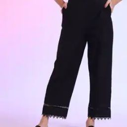 Women Relaxed Fit Flat-Front Pants with Lace Trim-picture-20