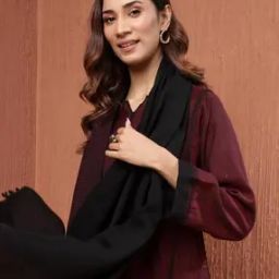 Women Fabindia Black Wool Woven Stole-image-6
