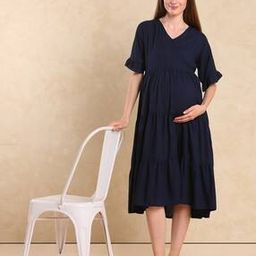 Women V-Neck Tiered Dress with Short Sleeves-image-44
