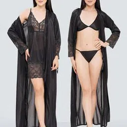 romaisa Women Lace Nightdress with Robe-picture-10