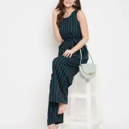 Sleeveless Stripes Jumpsuit with Waist Tie-42