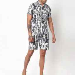 Abstract Print Shirt & Shorts Lounge Set-43