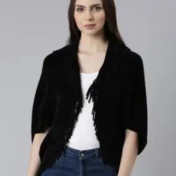 Women Knitted Poncho with Fringes-39