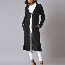 Women Solid Full Length Cardigan with Button Closure-image-1