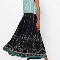 Geometric Print Flared Maxi Skirt-picture-15