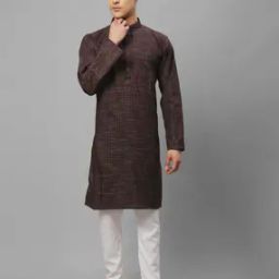 Checked Long Kurta with Patch Pocket-1