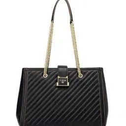 Women Striped Shoulder Bag with Adjustable Chain Strap-image-2