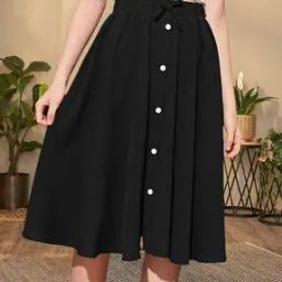 Women Flared Skirt with Button Accent-image-17