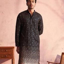 Men Embellished Regular Fit Long Kurta with Mandarin Collar-image-124
