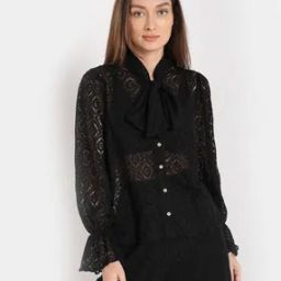 Women Lace Regular Fit Shirt with Tie-Up-image-62