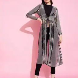 Women Striped Regular Fit Front-Tie Shrug-23