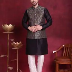 Men Floral Woven Nehru Jacket with Mandarin Collar-29