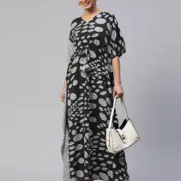 Geometric Print A-Line Kaftan Dress with Tie-Up-image-76