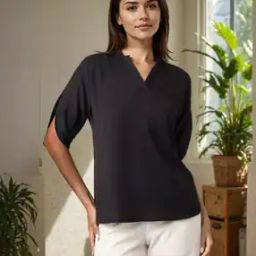 Women V-Neck Top with Short Sleeves-image-11