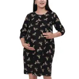 Women Floral Print Maternity Shift Dress-image-46
