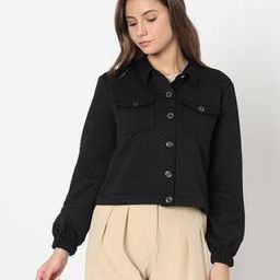 Women Checked Boxy Fit Jacket with Flap Pockets-image-59