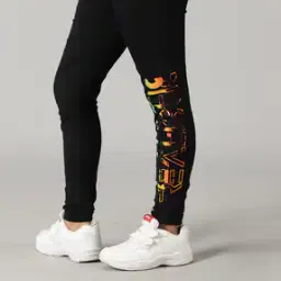 Typographic Print Leggings with Elasticated Waist-image-3