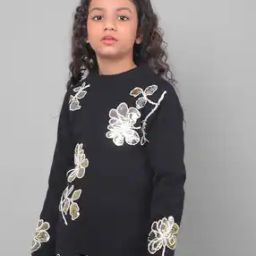 Girls Embroidered Sweatshirt with Ribbed Hem-image-68