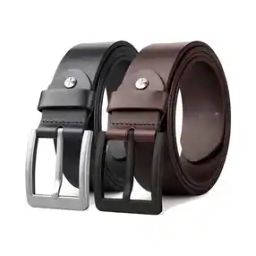 Men Set of 2 Leather Belts with Buckle Closure-4