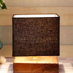 Square Cotton Shade Table Lamp with Wooden Base-32