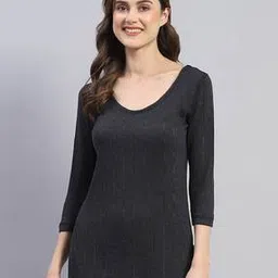 Women Striped Round-Neck Thermal Top-image-4