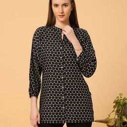 Geometric Print Tunic with Mandarin Collar-2