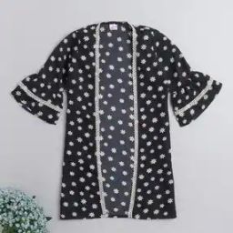 Girls Floral Print Front-Open Shrug-23