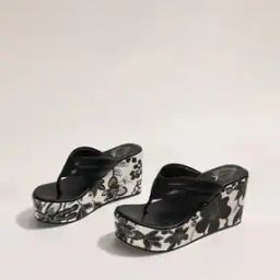 Floral Print Slip-On Wedges-46