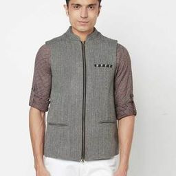 Chevrons Nehru Jacket with Welt Pockets-53