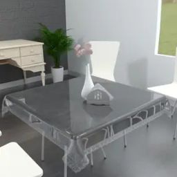 Transparent 4-Seater Square Table Cover with Lace Hem-image-69
