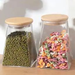 Set of 2 Borosilicate Jars with Wooden Lid & Metal Loop-42