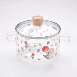 Floral Print Borosillicate Glass Pot with Lid-19